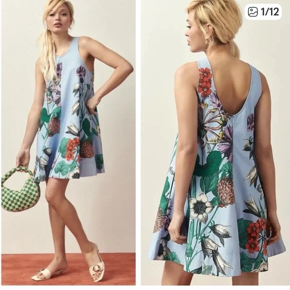 Anthropologie Maeve Mini Dress Keiko Blue Floral - Picture 11 of 11